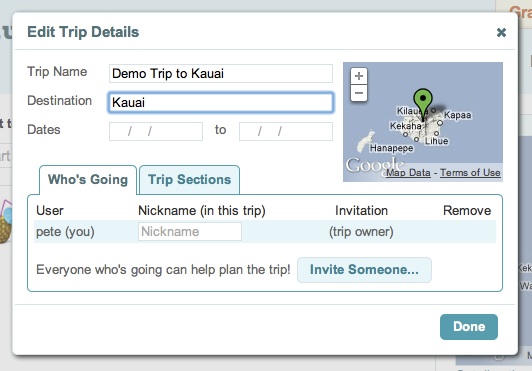 Edit Trip Details dialog